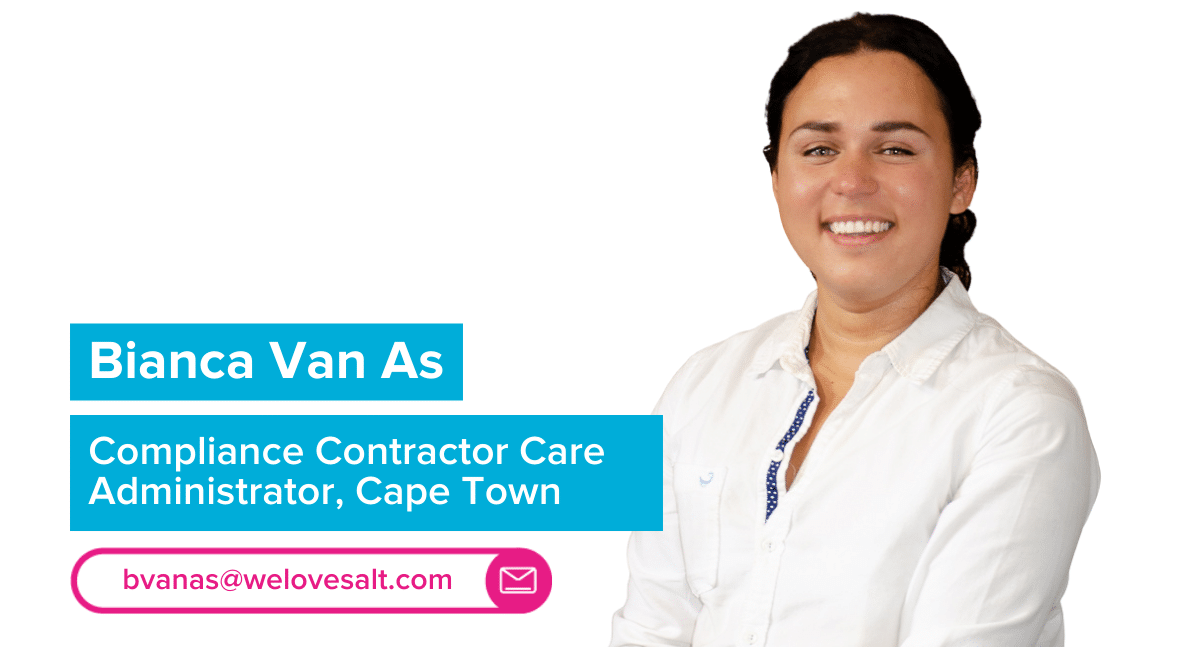 Introducing Bianca van As, Compliance Contractor Care Administrator, Cape Town